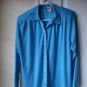 new blue long sleeve cotton with embroidery blouse